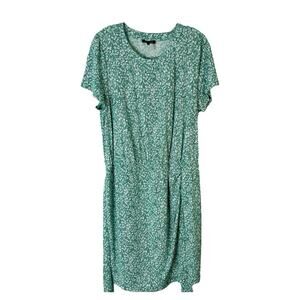 1 State green white ditzy floral cottagecore faux wrap stretchy midi dress 1X